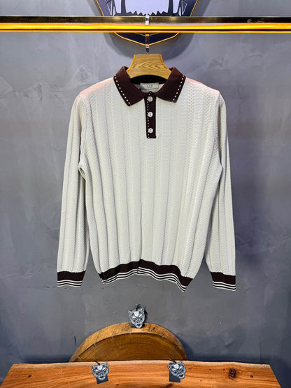 Pull homme  à col polo Regular Beige clair 8005