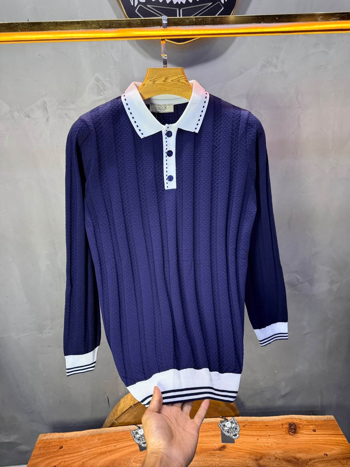 Pull homme  à col polo Regular Bleu marine 8005