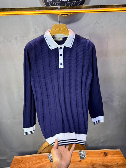 Pull homme  à col polo Regular Bleu marine 8005