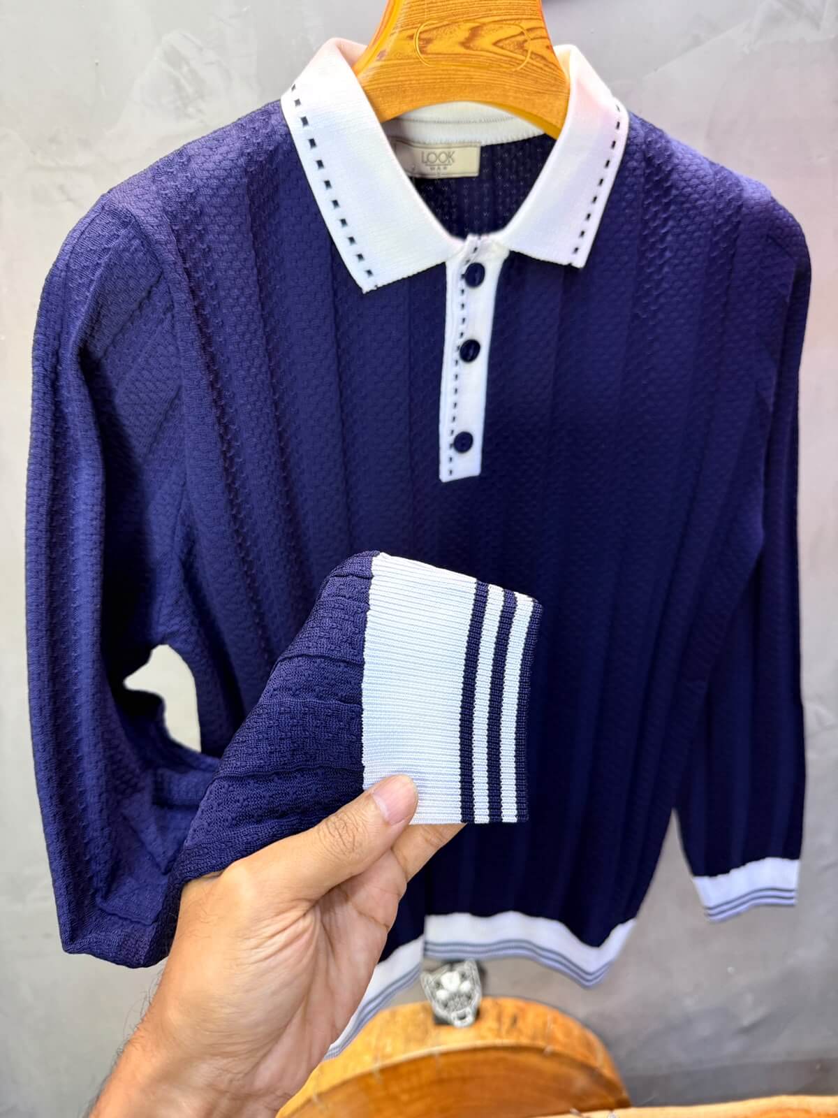 Pull homme  à col polo Regular Bleu marine 8005