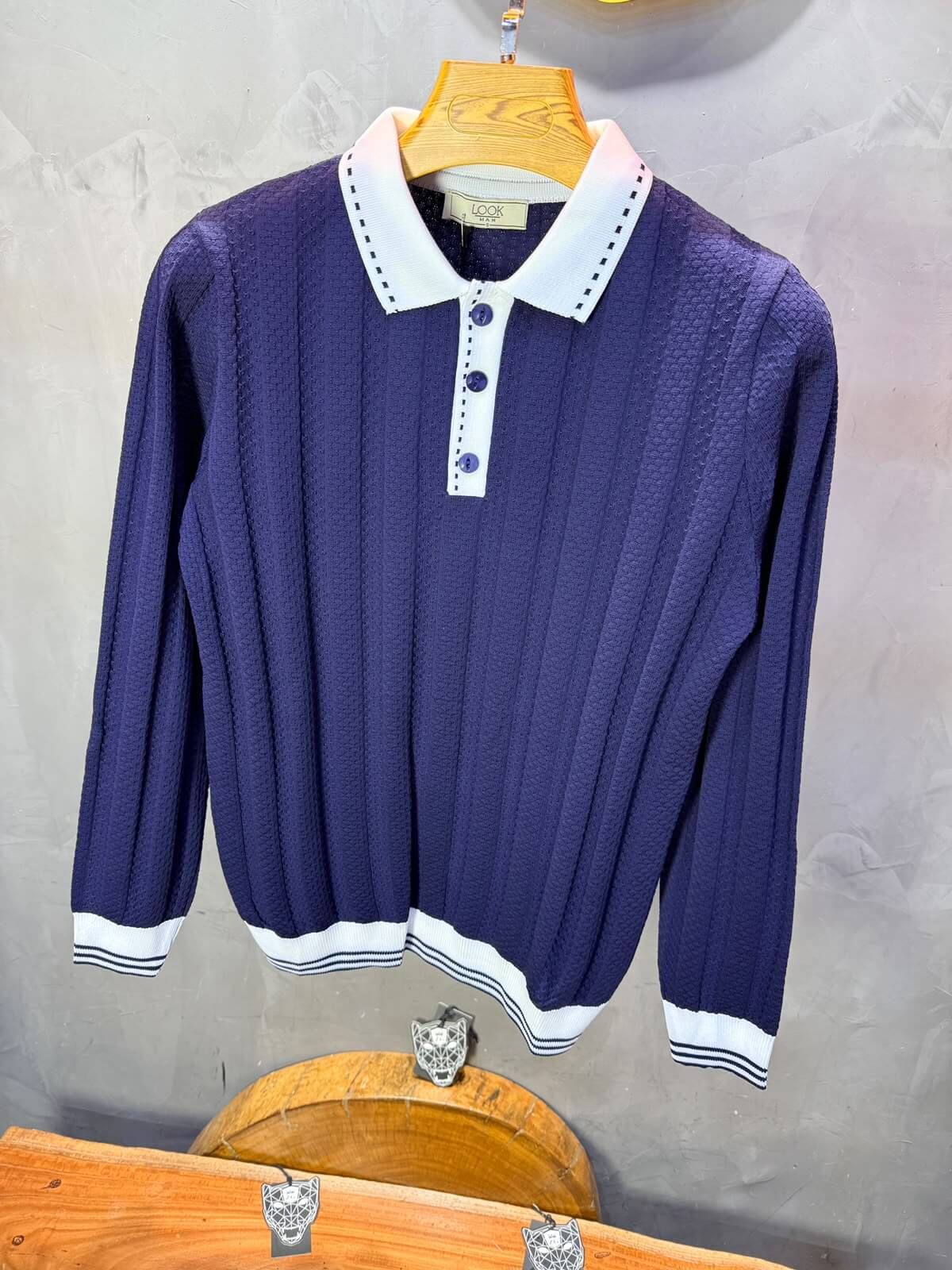 Pull homme  à col polo Regular Bleu marine 8005