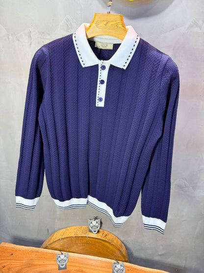 Pull homme  à col polo Regular Bleu marine 8005