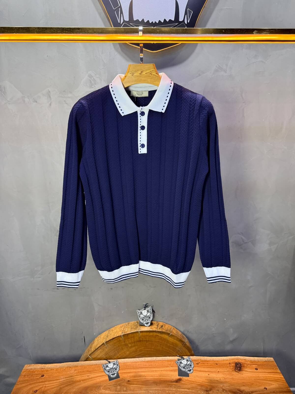 Pull homme  à col polo Regular Bleu marine 8005
