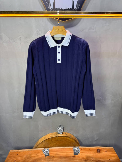 Pull homme  à col polo Regular Bleu marine 8005