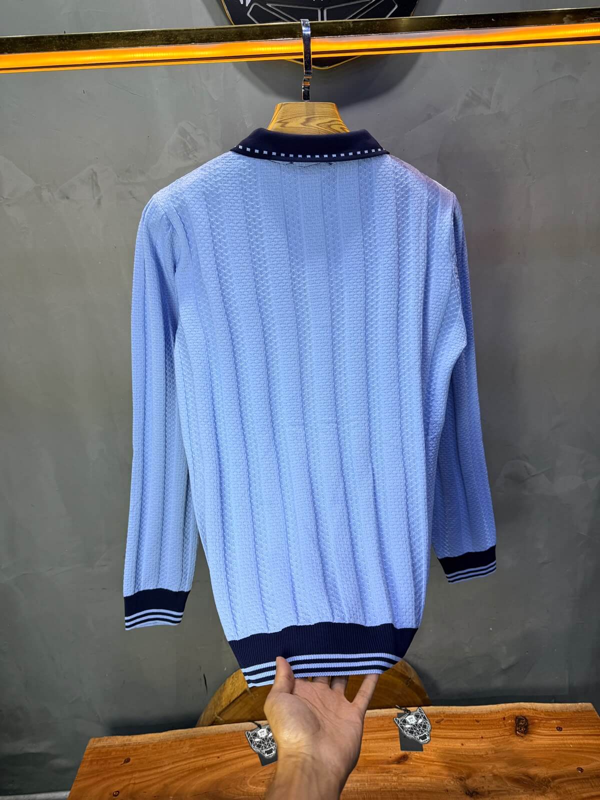 Pull homme  à col polo Regular Bleu ciel 8005