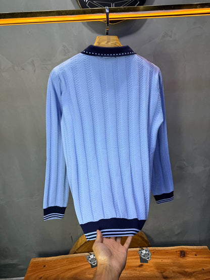 Pull homme  à col polo Regular Bleu ciel 8005