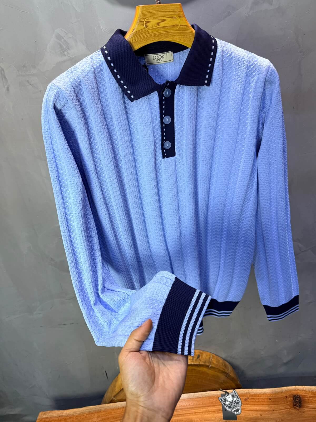 Pull homme  à col polo Regular Bleu ciel 8005