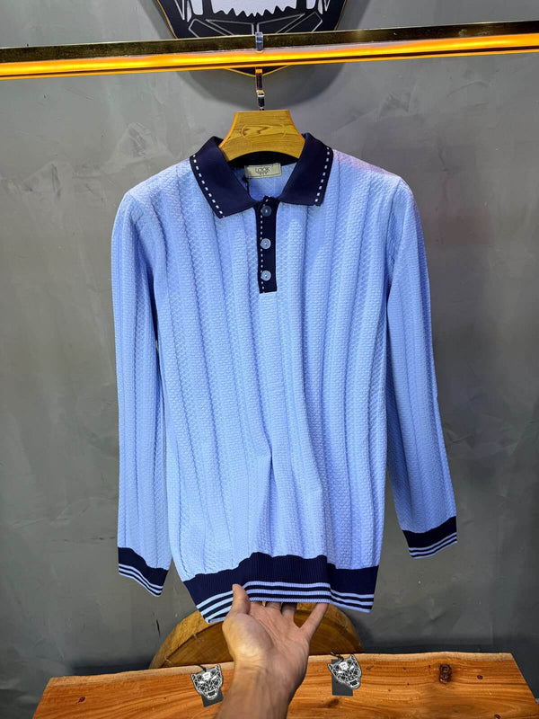Pull homme  à col polo Regular Bleu ciel 8005