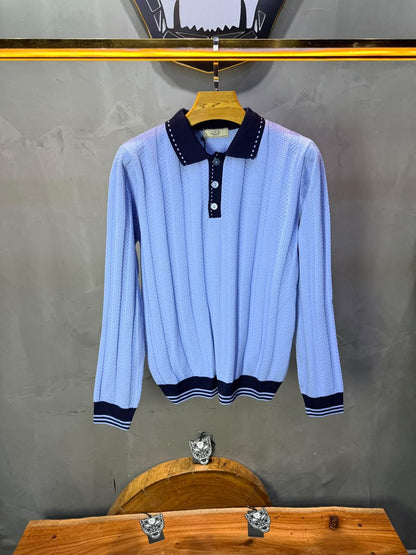 Pull homme  à col polo Regular Bleu ciel 8005