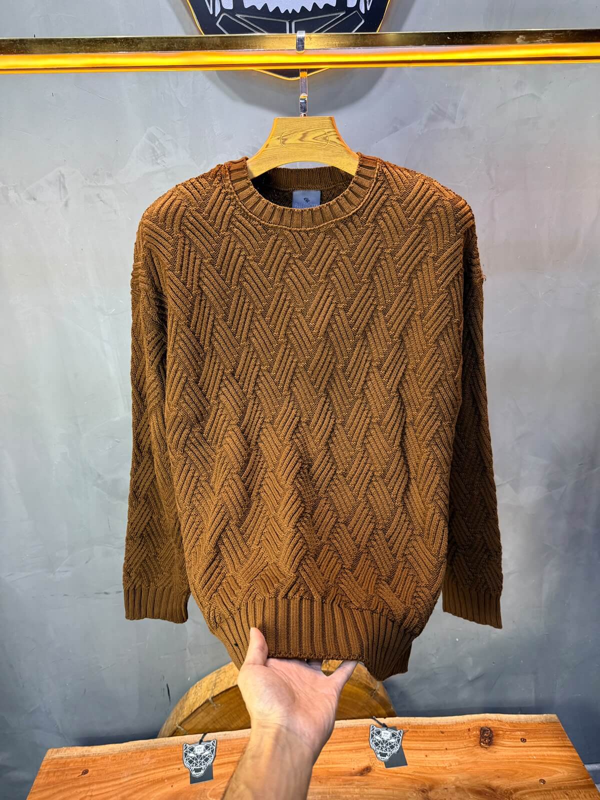 Pull tricot Marron Camel Oversize 9767
