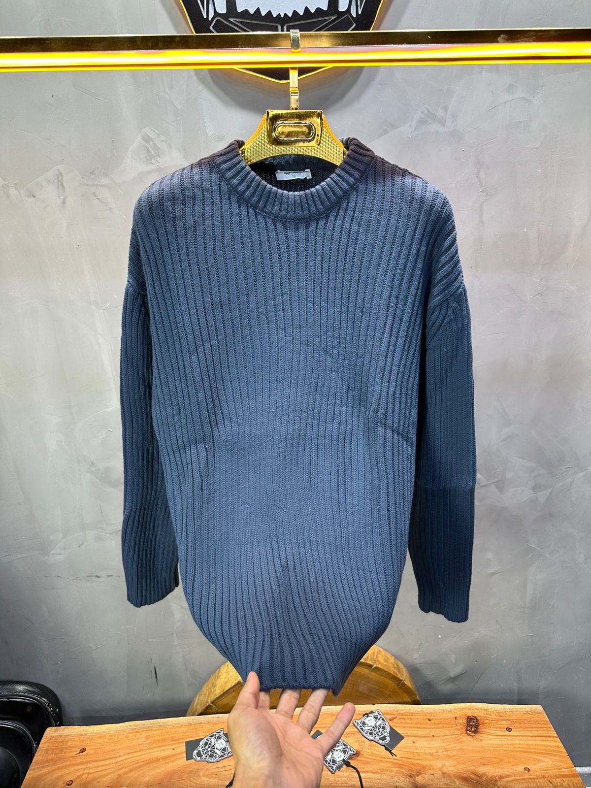 Pull bleu Tricot Côtelé 1902