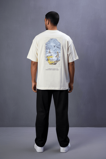 T-Shirt Oversize Beige — Illustration Peintre & Citation Poétique 5097