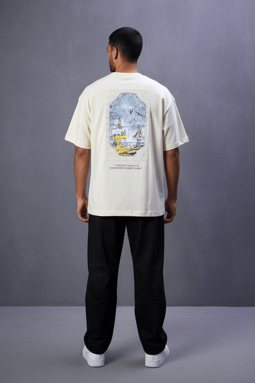 T-Shirt Oversize Beige — Illustration Peintre & Citation Poétique 5097