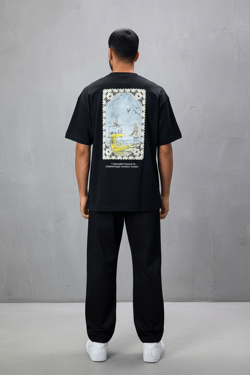 T-Shirt Oversize Noir — Illustration Peintre & Citation Poétique 5097