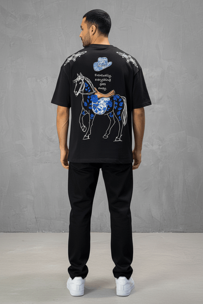 T-Shirt Noir Oversize Broderie Cheval 5054