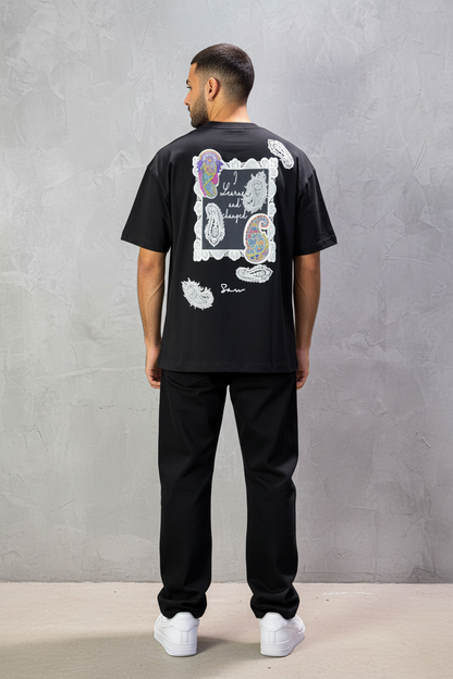 T-Shirt Oversize Noir Paisley "I Learned and Changed" 5109