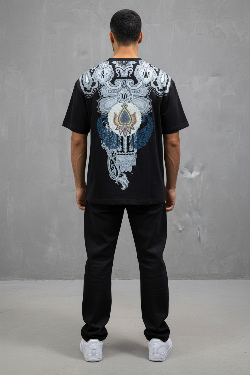 T-Shirt Noir Oversize Broderie Paisley Baroque SAW 5112