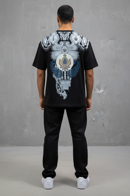 T-Shirt Noir Oversize Broderie Paisley Baroque SAW 5112