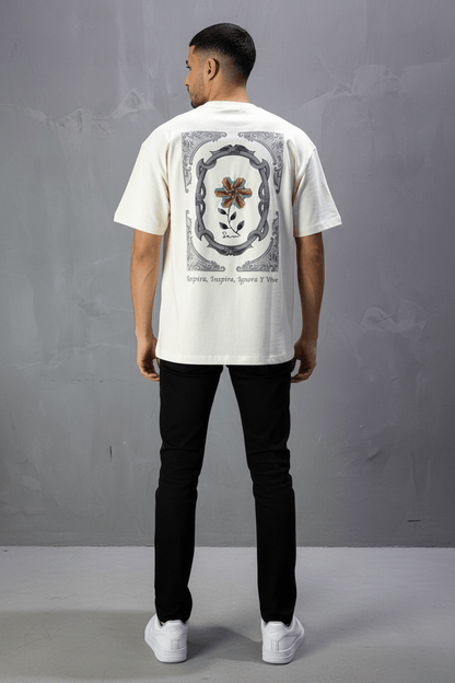 T-Shirt Oversize beige Broderie Fleur Baroque Blanc Premium 5090 - ZG PREMIUM