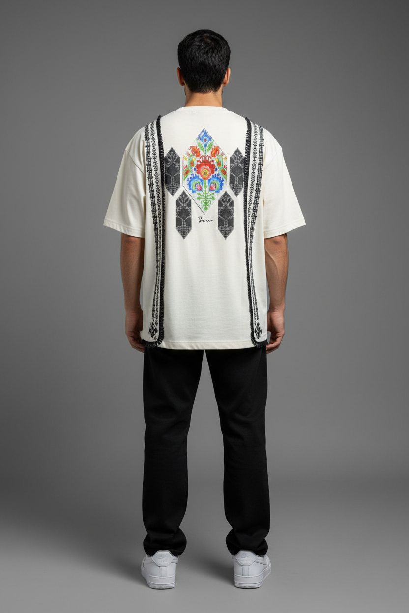 T-Shirt beige Oversize Broderie Marocaine 5080