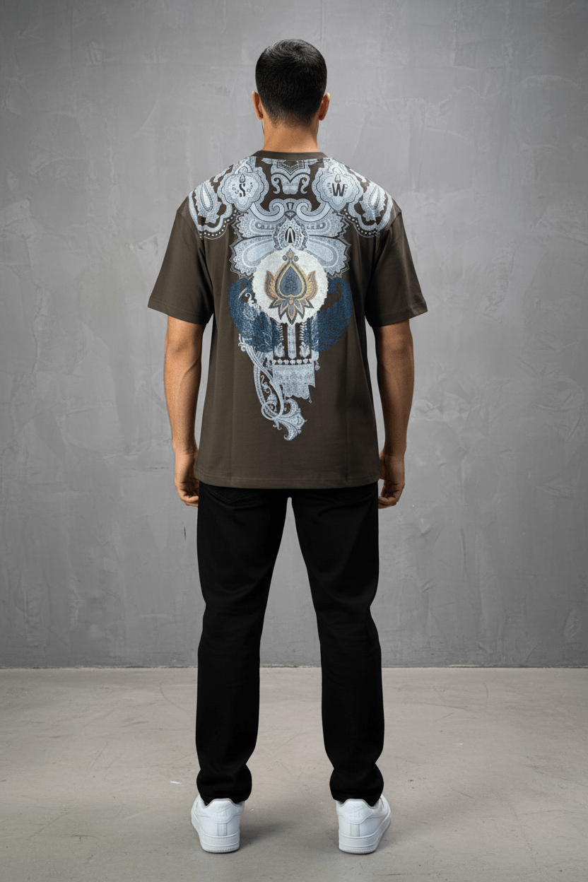 T-Shirt brown Oversize Broderie Paisley Baroque SAW 5112