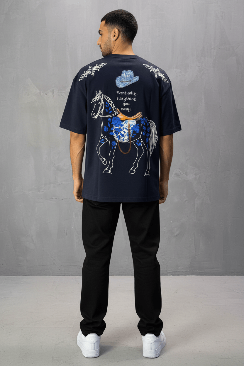 T-Shirt Navy Blue Oversize Broderie Cheval 5054