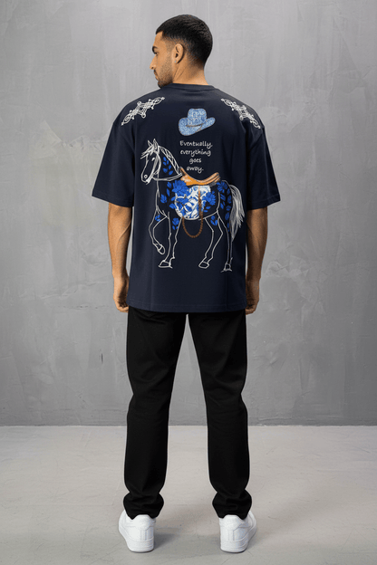 T-Shirt Navy Blue Oversize Broderie Cheval 5054