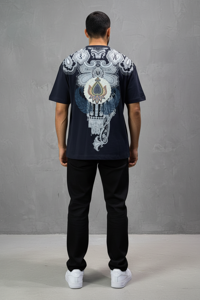 T-Shirt Navy blue Oversize Broderie Paisley Baroque SAW 5112