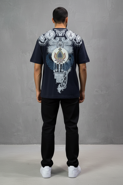 T-Shirt Navy blue Oversize Broderie Paisley Baroque SAW 5112