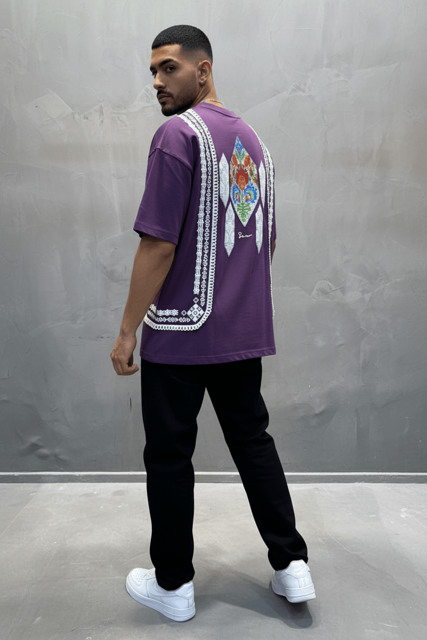 T-Shirt blue Oversize Broderie Marocaine 5080 - ZG PREMIUM