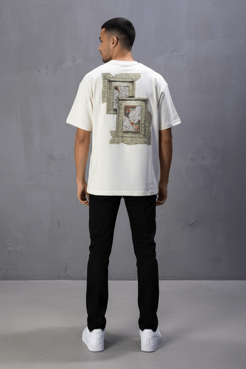T-Shirt Oversize beige SAW Baroque 3D Oriental Paisley Noir Premium 5107 - ZG PREMIUM
