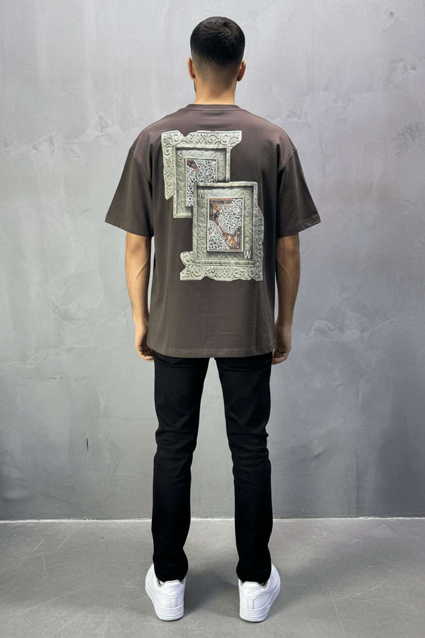 T-Shirt Oversize brown SAW Baroque 3D Oriental Paisley Noir Premium 5107 - ZG PREMIUM
