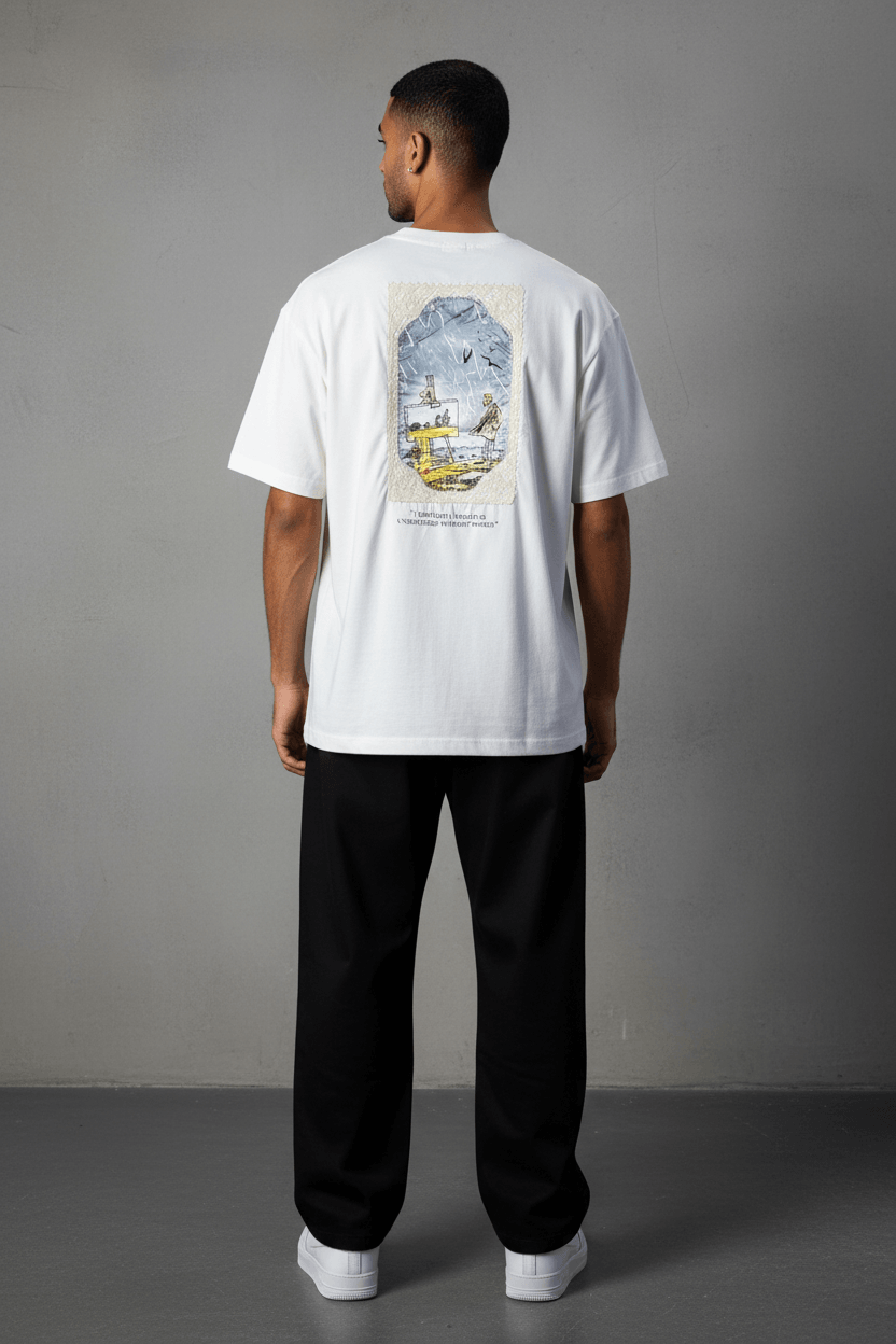 T-Shirt Oversize Blanc — Illustration Peintre & Citation Poétique 5097