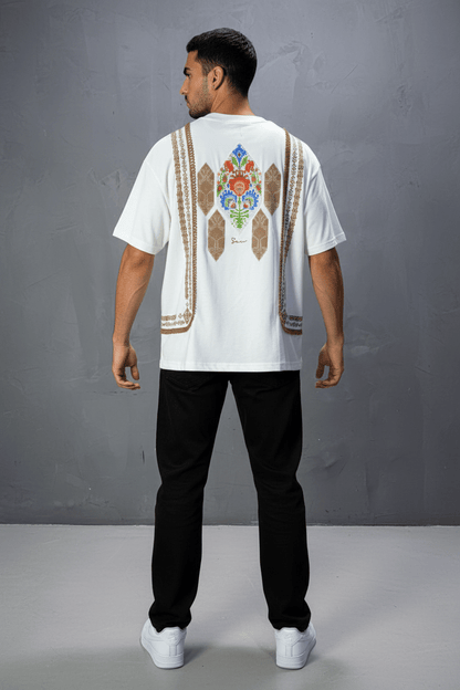 T-Shirt blanc Oversize Broderie Marocaine 5080 - ZG PREMIUM