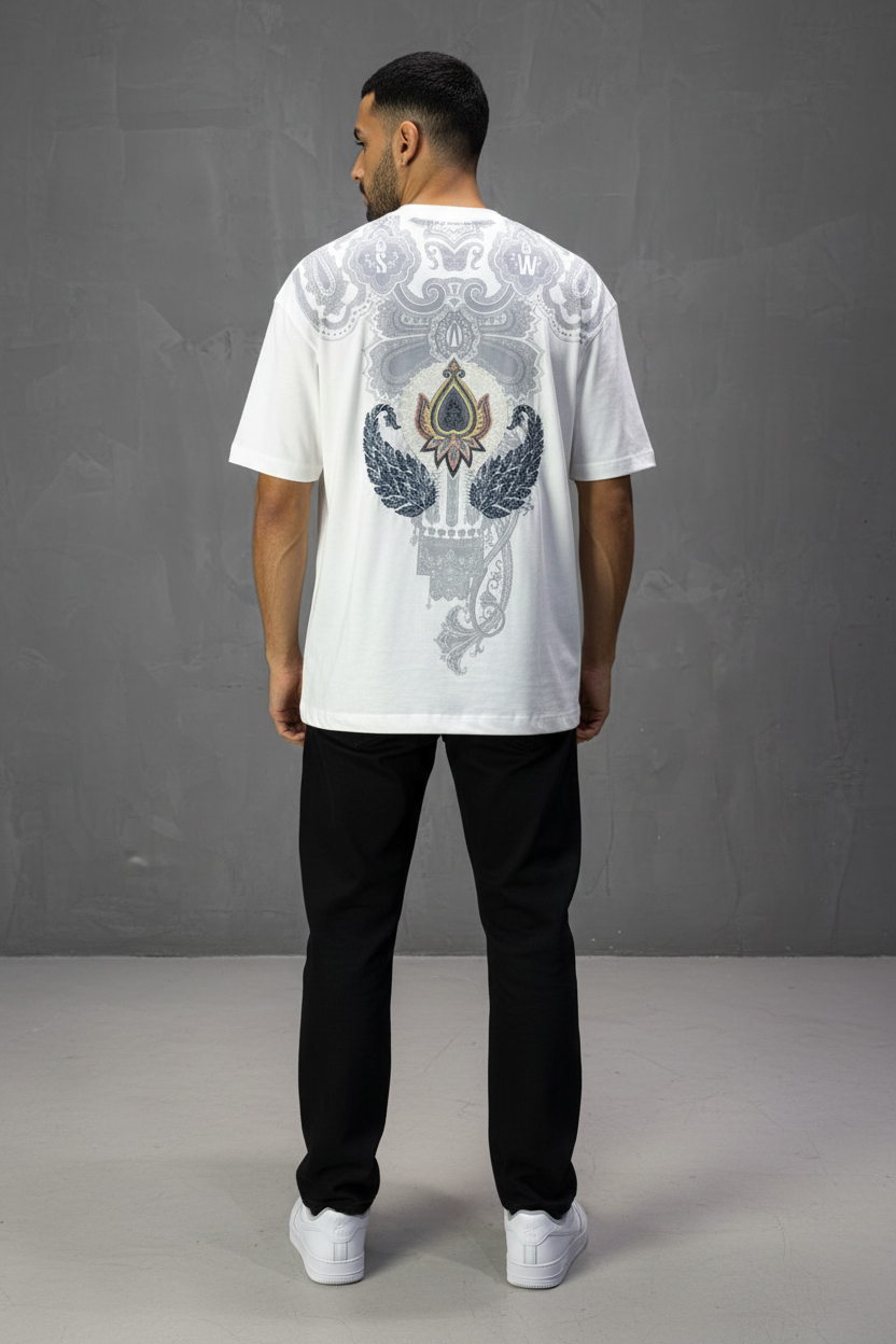 T-Shirt Blanc Oversize Broderie Paisley Baroque SAW 5112