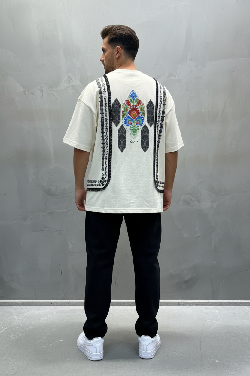 T-Shirt beige Oversize Broderie Marocaine 5080