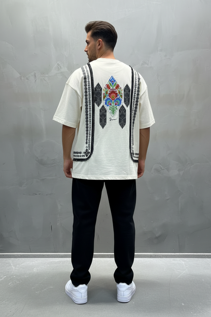 T-Shirt beige Oversize Broderie Marocaine 5080