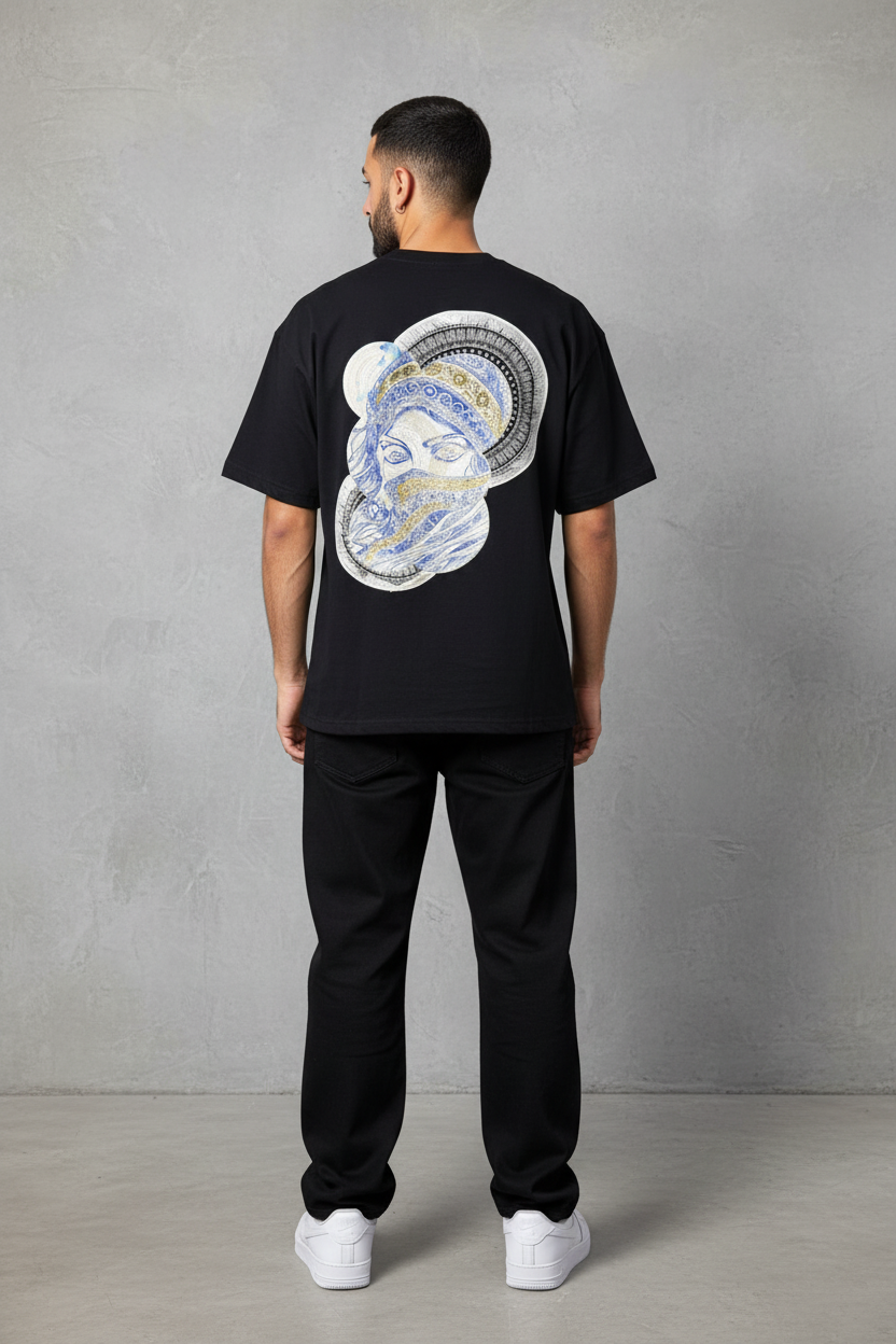 T-Shirt Oversize Noir Brodé – Art Oriental 5108