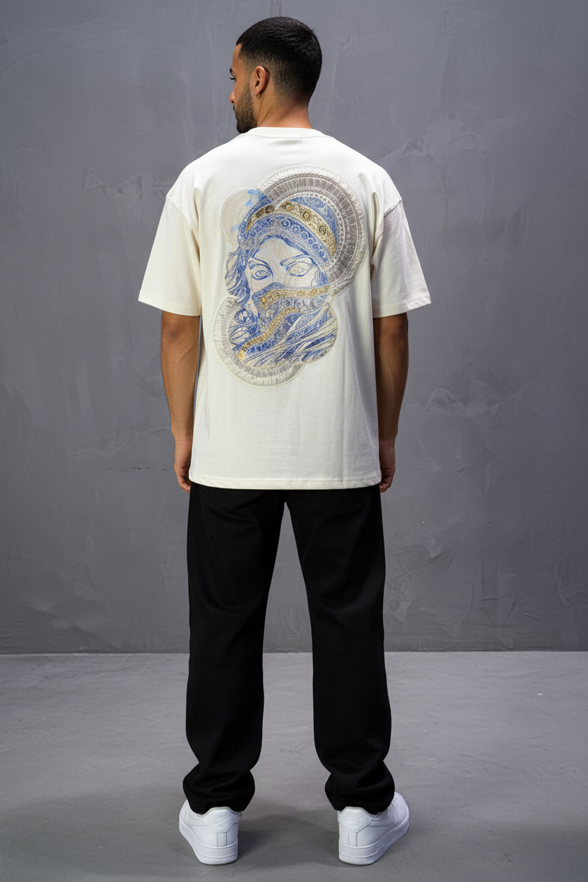 T-Shirt Oversize Beige Brodé – Art Oriental 5108