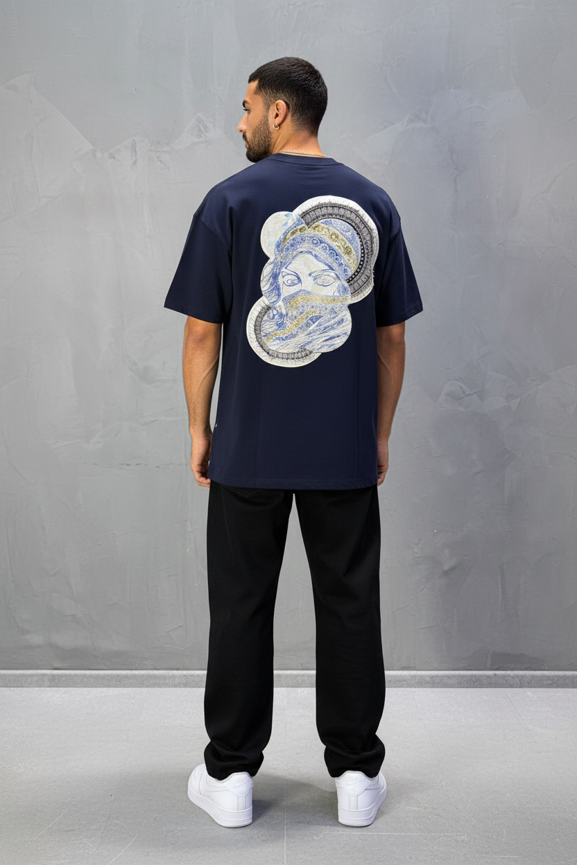 T-Shirt Oversize Navy Blue Brodé – Art Oriental 5108
