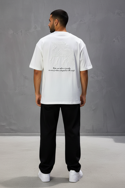 T-Shirt Oversize Blanc – Cheval Brodé 5124