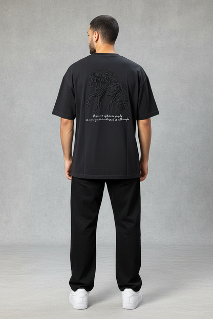 T-Shirt Oversize Noir – Cheval Brodé 5124