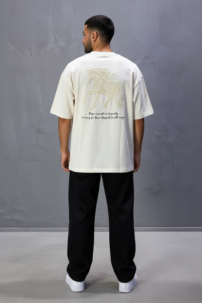 T-Shirt Oversize Beige – Cheval Brodé 5124