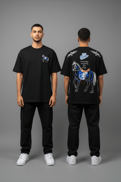 T-Shirt Noir Oversize Broderie Cheval 5054