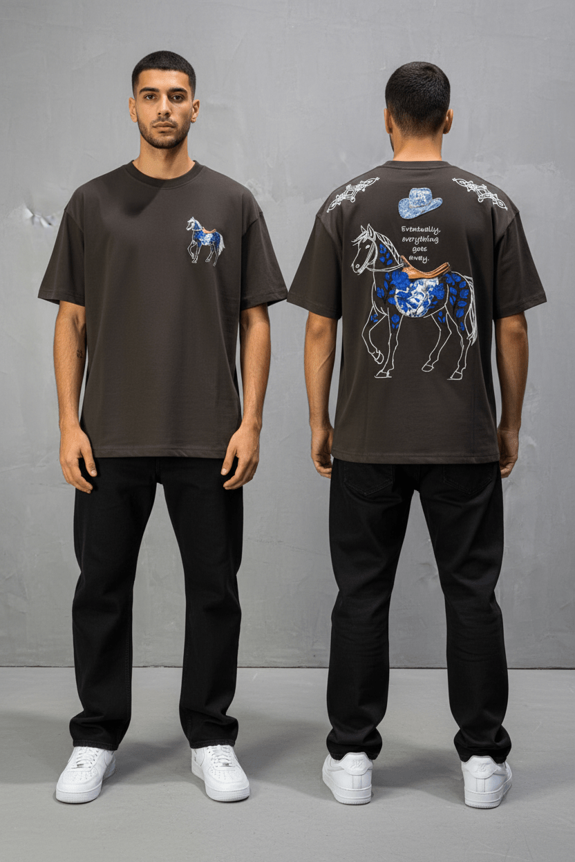T-Shirt brown Oversize Broderie Cheval 5054 - ZG PREMIUM