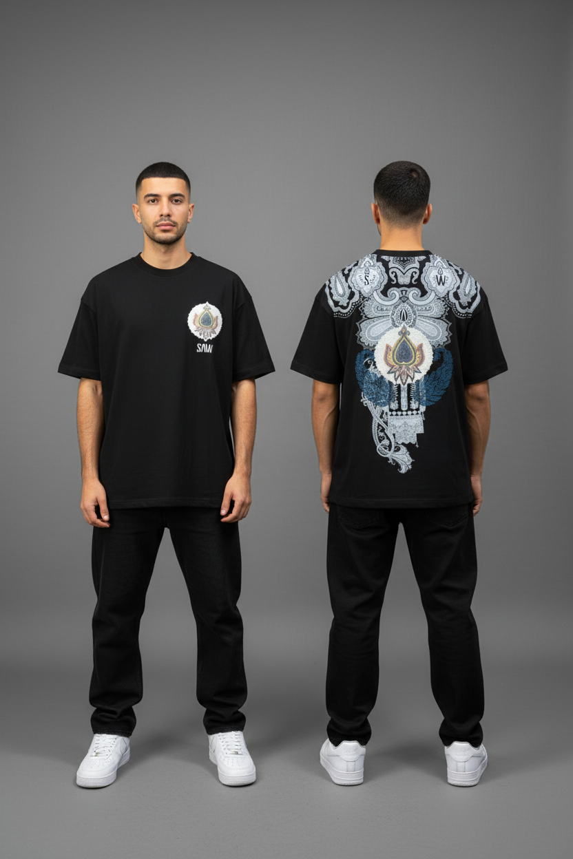 T-Shirt Noir Oversize Broderie Paisley Baroque SAW 5112