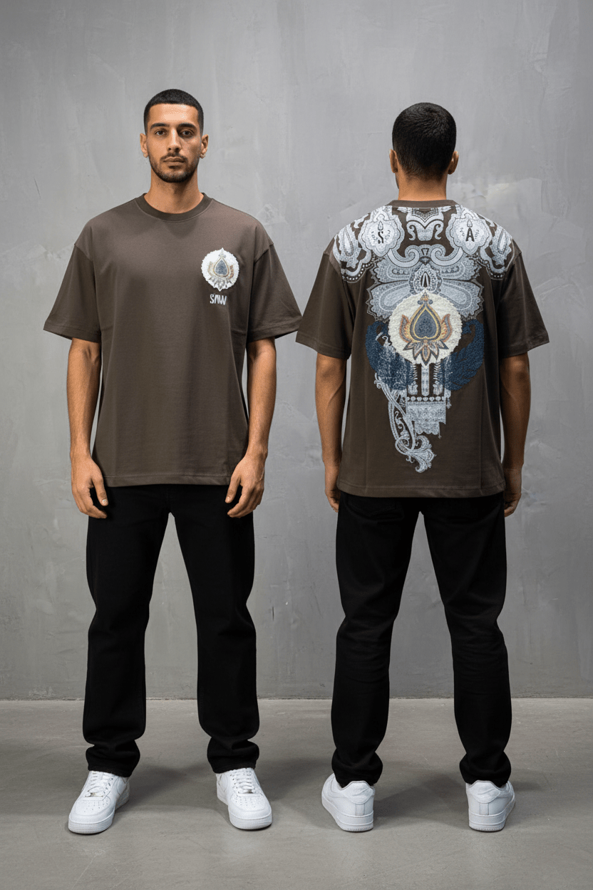 T-Shirt brown Oversize Broderie Paisley Baroque SAW 5112