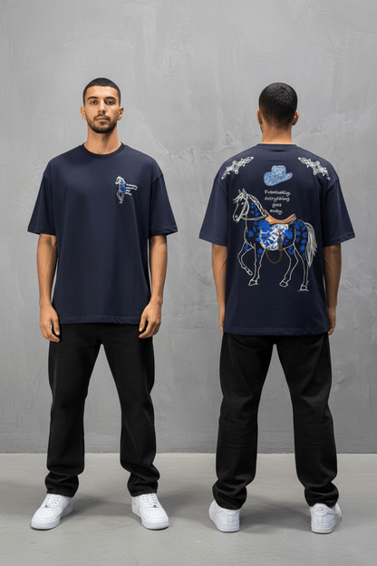 T-Shirt Navy Blue Oversize Broderie Cheval 5054