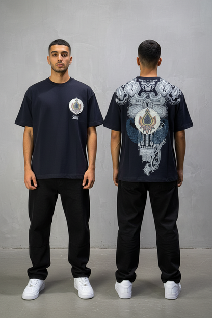 T-Shirt Navy blue Oversize Broderie Paisley Baroque SAW 5112