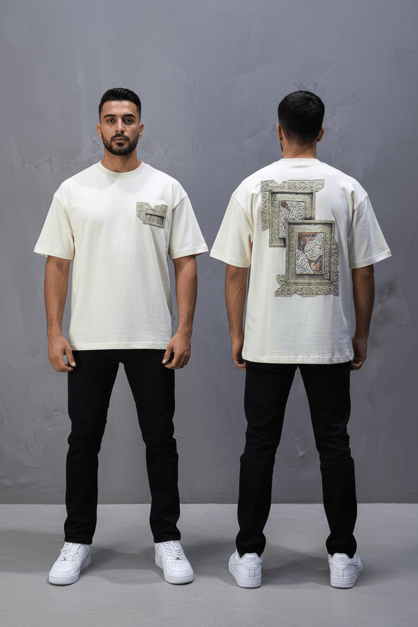 T-Shirt Oversize beige SAW Baroque 3D Oriental Paisley Noir Premium 5107 - ZG PREMIUM